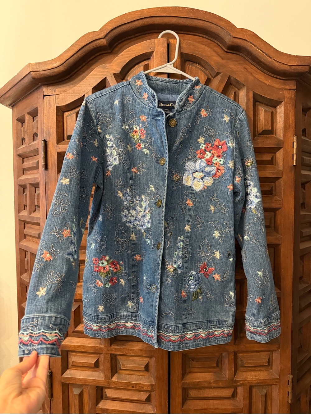 Denim&Co Blue Floral Embroidered Denim Jacket